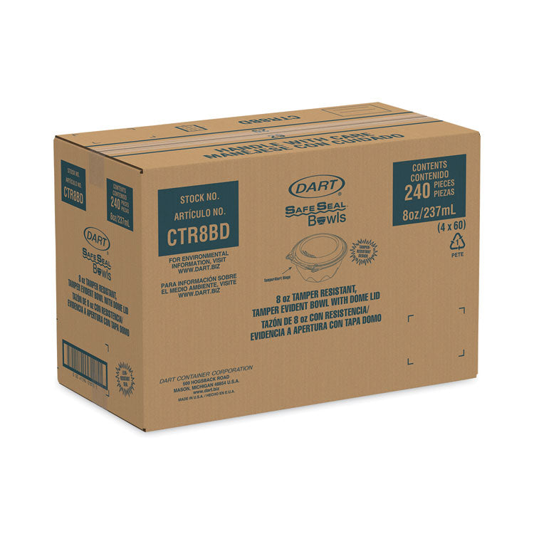 Tamper-Resistant, Tamper-Evident Bowls with Dome Lid, 8 oz, 5.5" Diameter x 2.1" h, Clear, Plastic, 240/Carton