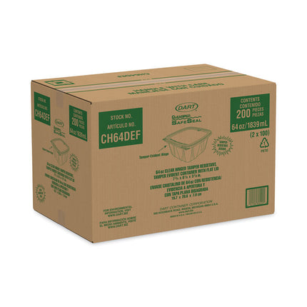 ClearPac SafeSeal Tamper-Resistant/Evident Containers, Flat Lid, 64 oz, Clear, Plastic, 100/Bag, 2 Bags/Carton