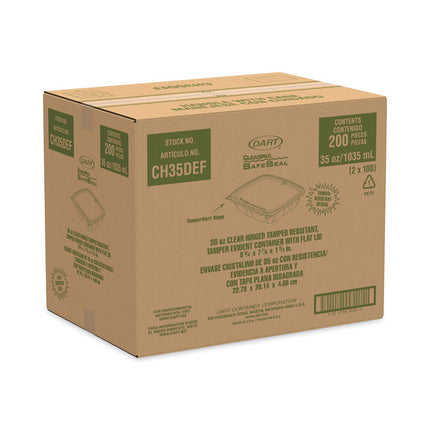 ClearPac SafeSeal Tamper-Resistant/Evident Containers, Flat Lid, 35 oz, Clear, Plastic, 100/Bag, 2 Bags/Carton