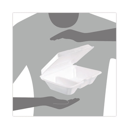 Foam Hinged Lid Containers, 6.4 X 9.33 X 2.9, White, 100/bags, 2 Bags/carton