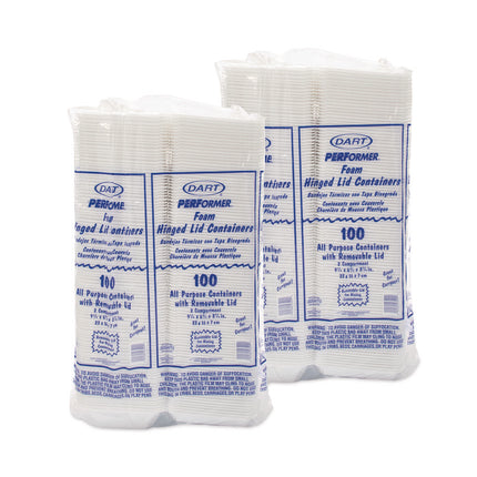 Foam Hinged Lid Containers, 6.4 X 9.33 X 2.9, White, 100/bags, 2 Bags/carton