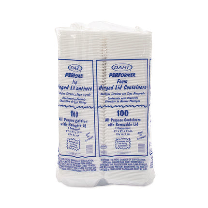 Foam Hinged Lid Containers, 6.4 X 9.33 X 2.9, White, 100/bags, 2 Bags/carton