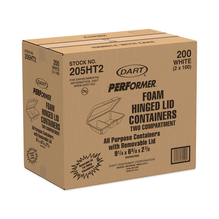 Foam Hinged Lid Containers, 6.4 X 9.33 X 2.9, White, 100/bags, 2 Bags/carton