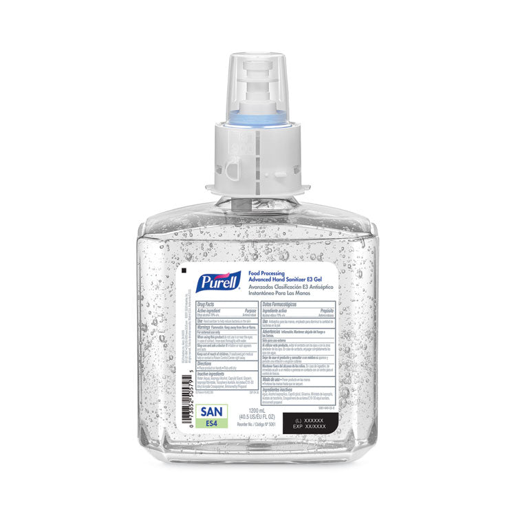 Advanced E3-Rated Instant Hand Sanitizer Gel, 1,200 mL Refill, Fragrance-Free, For ES4 Dispensers, 2/Carton