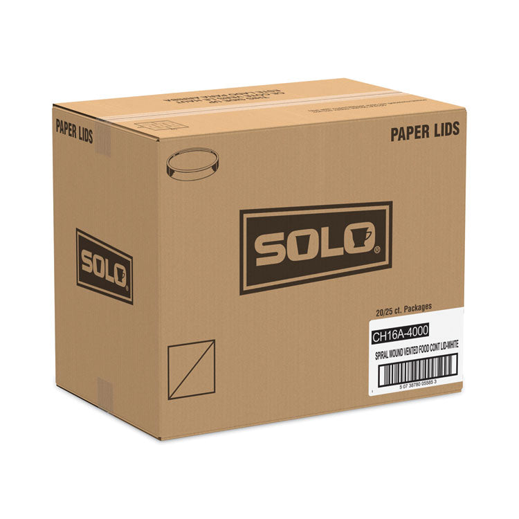 Paper Lids for Food Containers, For 16 oz Containers, Vented, 3.9" Diameter x 0.9" h, White, 25/Bag, 20 Bags/Carton