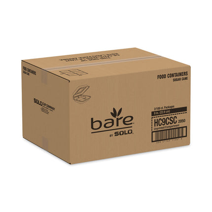 Bare Eco-Forward Bagasse Hinged Lid Containers, ProPlanet Seal, 3 Compartments, 9.6 x 9.4 x 3.2, Ivory, Sugarcane, 200/Carton