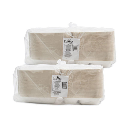 Bare Eco-Forward Bagasse Hinged Lid Containers, ProPlanet Seal, 3 Compartments, 9.6 x 9.4 x 3.2, Ivory, Sugarcane, 200/Carton