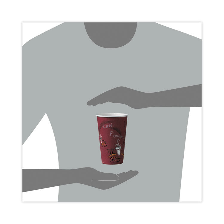 Paper Hot Drink Cups in Bistro Design, 16 oz, Maroon, 300/Carton