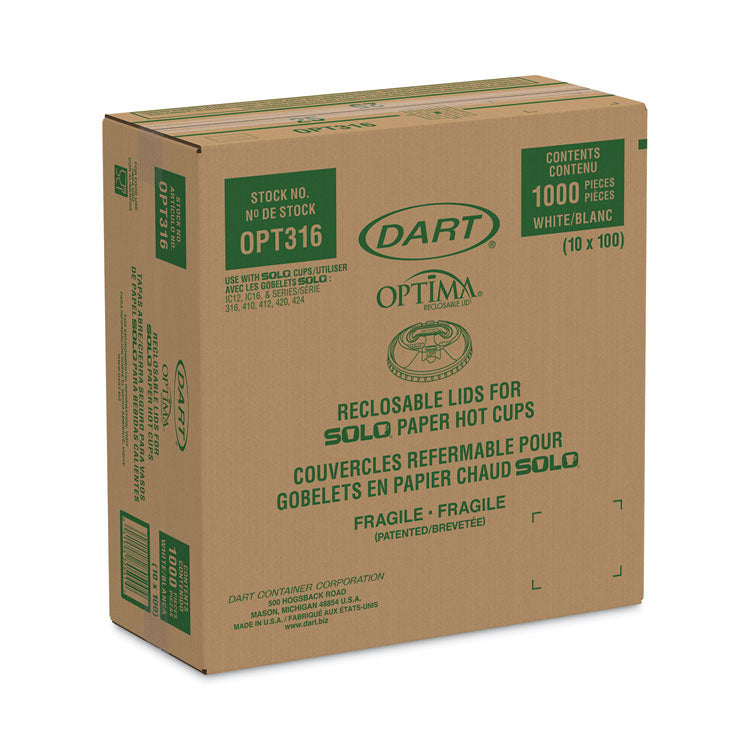 Optima Reclosable Lids for Hot Paper Cups, Fits 10 oz to 24 oz Hot Cups, Plastic, White, 1,000/Carton