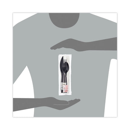 Reliance Mediumweight Cutlery Kit, Fork/Knife/Napkin/Pepper/Salt/Spoon, Plastic, Black, 250/Carton