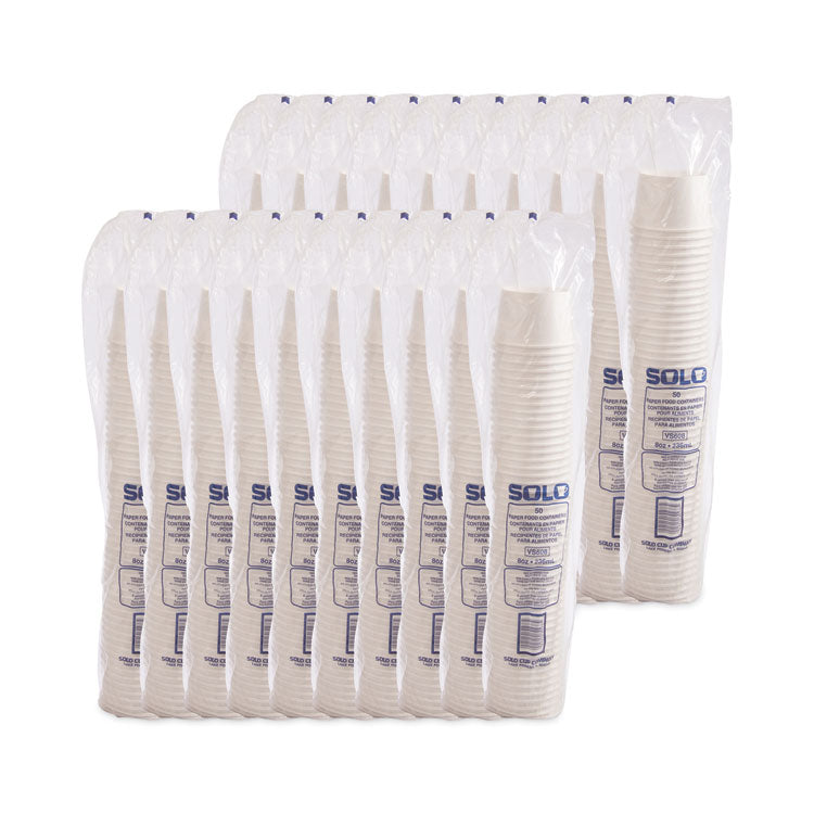 Double Poly Paper Food Containers, 8 oz, 3.8" Diameter x 2.4" h, White, 50/Pack, 20 Packs/Carton