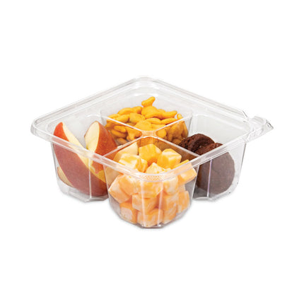 TamperGuard Snack Boxes, 4 Compartments, 6.3 x 6.3 x 2.6, Clear, Plastic, 300/Carton