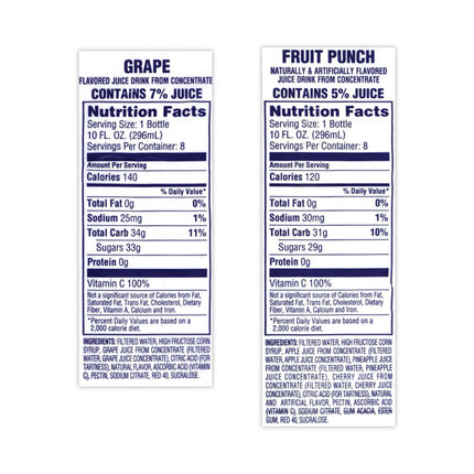 Fruit Juice Variety Pack, Fruit Punch, Grape, and Orange Pineapple, 10 oz Bottles, 24/Carton