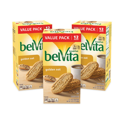 belVita Breakfast Biscuits, Golden Oat, 1.76 oz Packet of 4, 12 Packets/Box, 3 Boxes/Carton