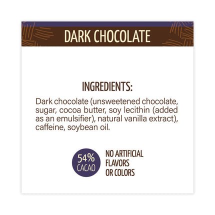 Caffeinated Dark Chocolate Bites, 0.47 oz Bars, 50 Bars/Carton