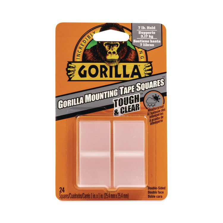 Tough and Clear Double-Sided Mounting Tape Squares, Holds Up to 0.58 lb per Pair (Up to 7 lb per 24), 1" x 1", Clear, 24/Pack
