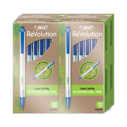 ReVolution Clic Stic Ballpoint Pen, Retractable, Medium 1 mm, Blue Ink, Translucent Frost/Blue Barrel, 48/Pack