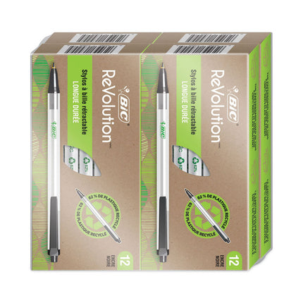ReVolution Clic Stic Ballpoint Pen, Retractable, Medium 1 mm, Black Ink, Translucent Frost/Black Barrel, 48/Pack