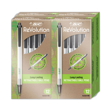 ReVolution Clic Stic Ballpoint Pen, Retractable, Medium 1 mm, Black Ink, Translucent Frost/Black Barrel, 48/Pack