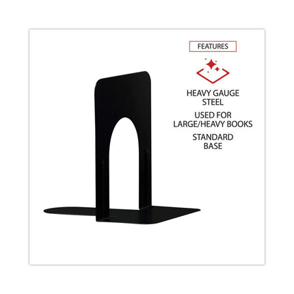 Economy Bookends, Standard, 4.75 x 5.25 x 5, Heavy Gauge Steel, Black, 1 Pair