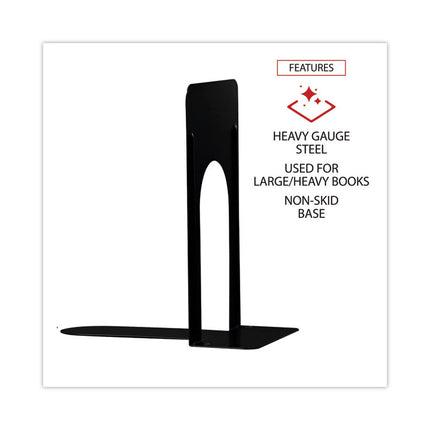 Economy Bookends, Nonskid, 5.88 x 8.25 x 9, Heavy Gauge Steel, Black, 1 Pair