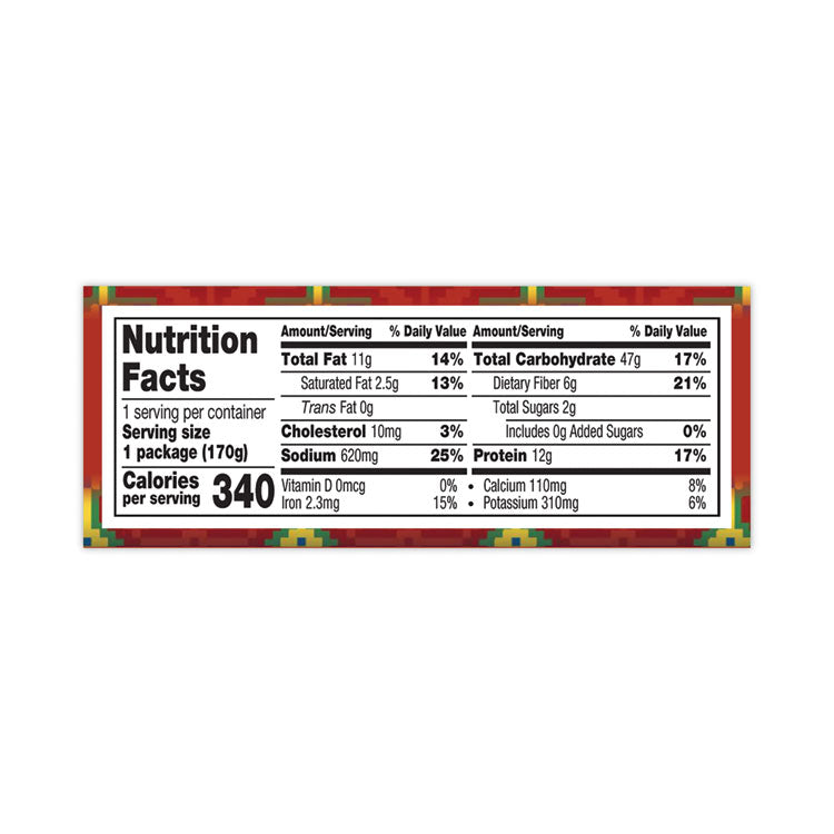 Cheddar Cheese, Bean and Rice Burrito, 6 oz Pouch, 4/Carton