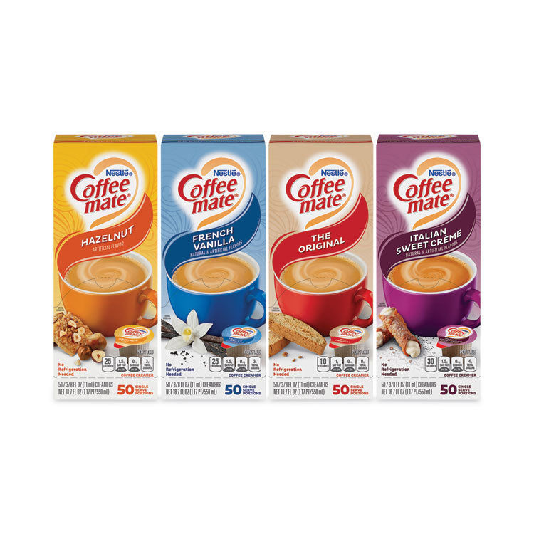 Liquid Coffee Creamer, French Vanilla/Hazelnut/Italian Sweet Cream/Original, 0.38 oz Mini Cups, 200/Carton