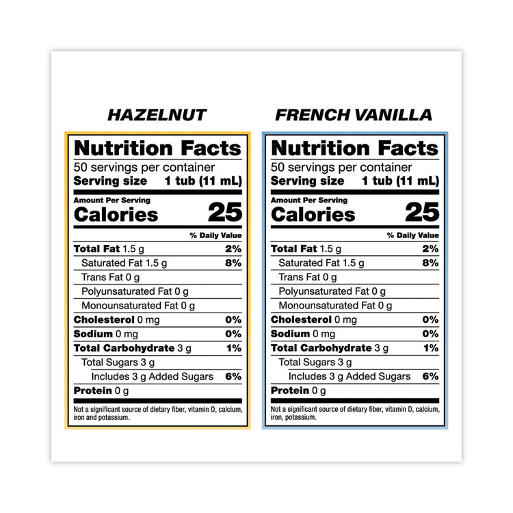 Liquid Coffee Creamer, French Vanilla/Hazelnut/Italian Sweet Cream/Original, 0.38 oz Mini Cups, 200/Carton