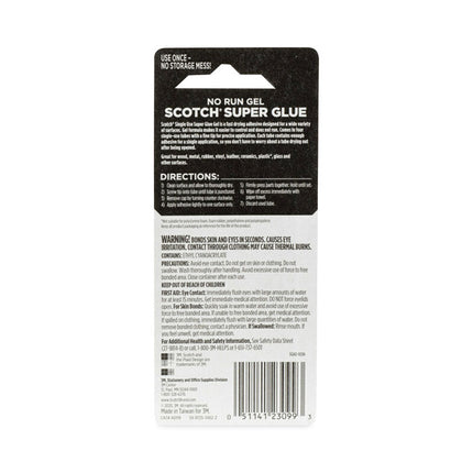 Single Use Super Glue No-Run Gel, 0.02 Oz, Dries Clear, 4/pack
