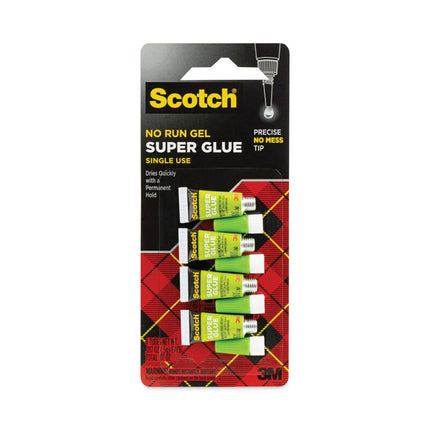 Single Use Super Glue No-Run Gel, 0.02 Oz, Dries Clear, 4/pack