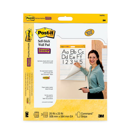 Self-Stick Wall Pad, Manuscript Format (Primary 3" Rule), 20 x 23, White, 20 Sheets, 2/Pack