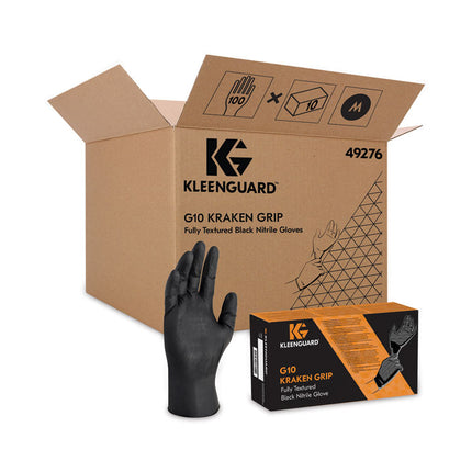 G10 Kraken Grip Nitrile Gloves, Black, Medium, 1,000/Carton