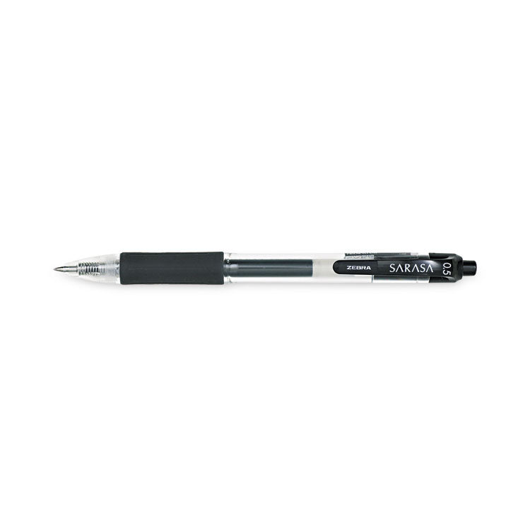 Sarasa Dry Gel X20 Gel Pen, Retractable, Fine 0.5 mm, Black Ink, Clear/Black Barrel, 12/Pack