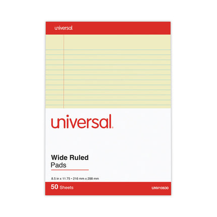 Perforated Ruled Writing Pads, Wide/legal Rule, Red Headband, 50 Canary-Yellow 8.5 X 11.75 Sheets, Dozen