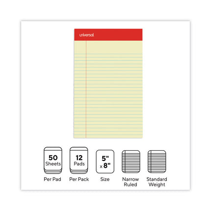 Perforated Ruled Writing Pads, Narrow Rule, Red Headband, 50 Canary-Yellow 5 X 8 Sheets, Dozen