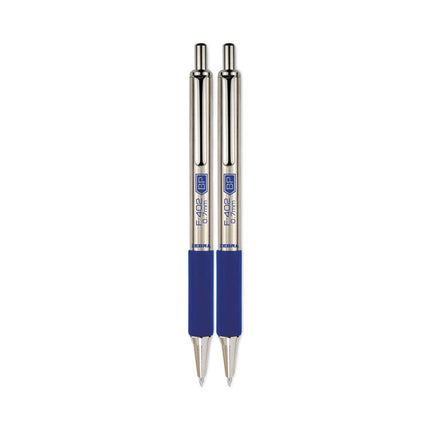 F-402 Ballpoint Pen, Retractable, Fine 0.7 Mm, Blue Ink, Stainless Steel/blue Barrel, 2/pack