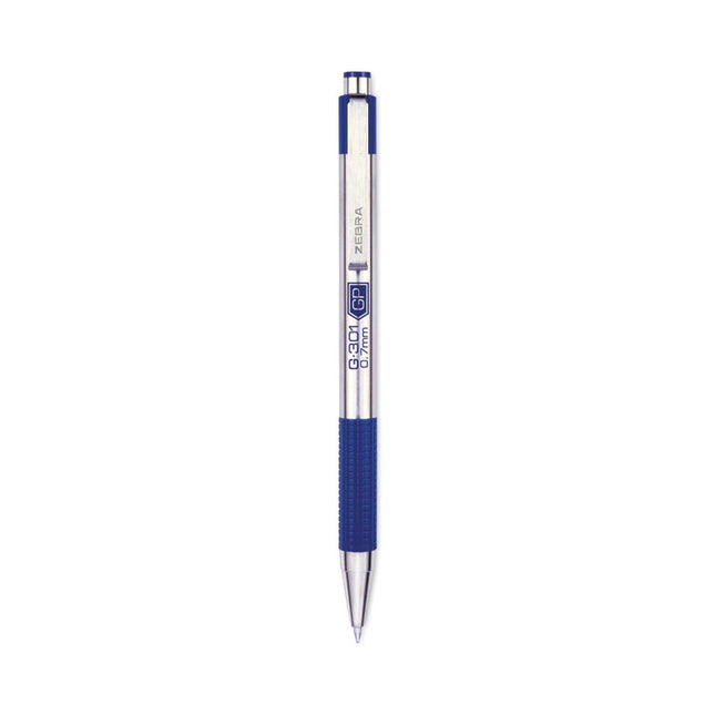G-301 Gel Pen, Retractable, Medium 0.7 Mm, Blue Ink, Stainless Steel/blue Barrel, 2/pack