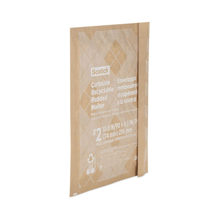 Curbside Recyclable Padded Mailer, #2, Bubble Cushion, Self-Adhesive Closure, 11.25 x 12, Natural Kraft, 100/Carton