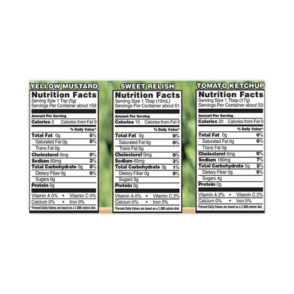 Ketchup, Mustard and Relish Picnic Pack, 2 Ketchup, Mustard, Relish, 4 Bottles/Carton