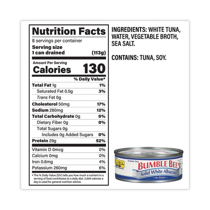 Solid White Albacore Tuna in Water, 5 oz Can, 8/Pack
