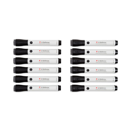 U-Defense Antimicrobial Dry-Erase Markers, Broad Chisel Tip, Black, 12/Pack