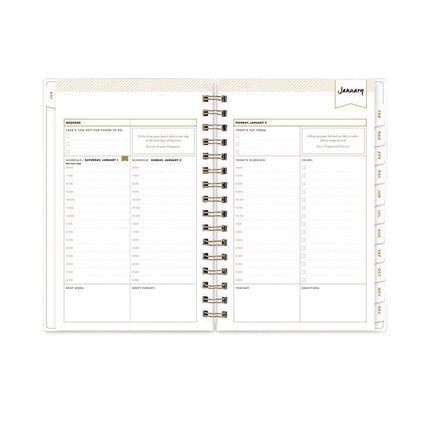 Day Designer Navy Stripe Daily/Monthly Planner, Horizontal Stripe Artwork, 8 x 5, Navy/White Cover, 12-Month (Jan-Dec): 2025