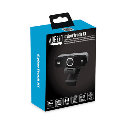 Cybertrack K1 1080P Full HD Fixed Focus USB Webcam with Adjustable View Angle, 1920 pixels x 1080 pixels, Black