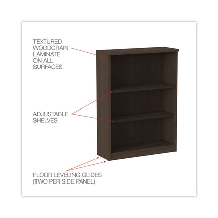 Alera Valencia Series Bookcase, Three-Shelf, 31.75w x 14d x 39.38h, Espresso