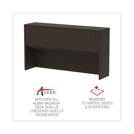 Alera Valencia Series Hutch with Doors, 4 Compartments, 64.75w x 15d x 35.38h, Espresso