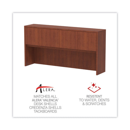 Alera Valencia Series Hutch with Doors, 4 Compartments, 70.63w x 15d x 35.38h, Medium Cherry