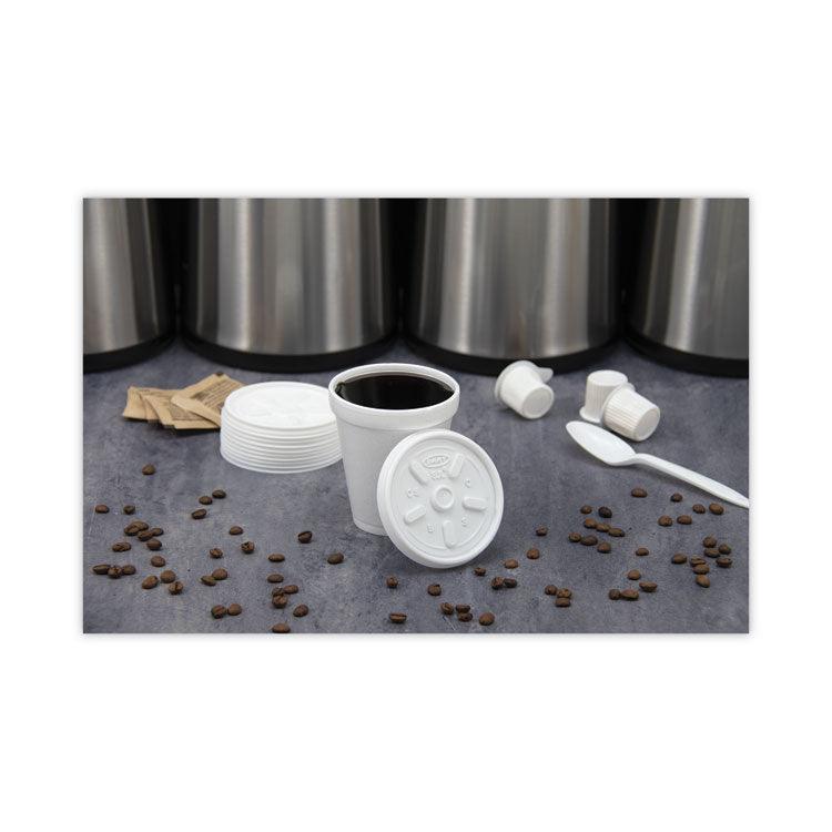 Plastic Lids, Vented, Fits 8 oz to 10 oz Hot/Cold Foam Cups, White, 100/Pack, 10 Packs/Carton