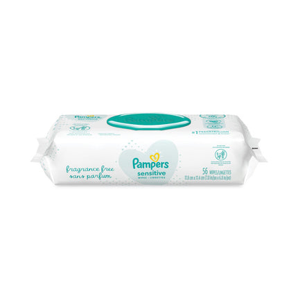 Sensitive Baby Wipes, 1-Ply, 6.8 x 7, Unscented, White, 56/Pack
