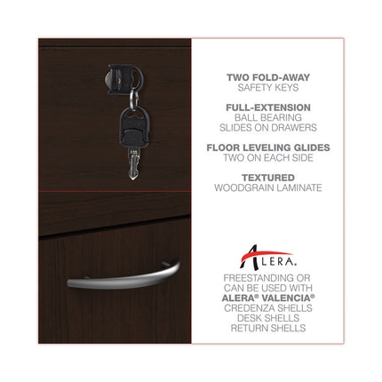 Alera Valencia Series Full Pedestal File, Left/right, 3-Drawers: Box/box/file, Legal/letter, Espresso, 15.63" X 20.5" X 28.5"