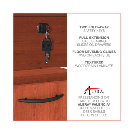 Alera Valencia Series Full Pedestal File, Left/right, 2 Legal/letter-Size File Drawers, Medium Cherry, 15.63" X 20.5" X 28.5"